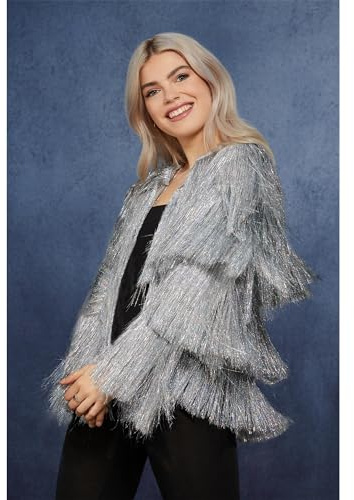 Smiffys Fever Lametta Festival Jacke, Silber Halloween