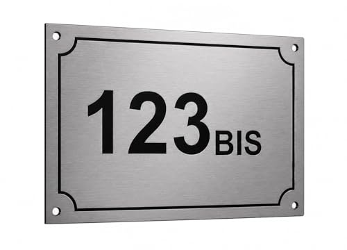 Plaque gravée pour numéro de rue autocollante 15x10cm personnalisée Alu Brossé