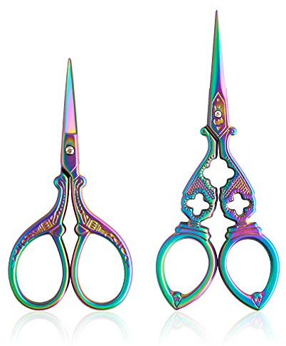 Stickschere, Vintage Schneiderschere aus Edelstahl, Scharfe Stoffschere für Stickerei, Basteln, Heimwerk, Kunstwerke, 2er Pack