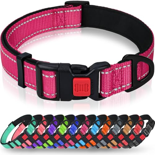 Taglory Reflekterande hundhalsband i nylon med säkerhetsspänne, justerbara husdjurshalsband med mjuk neoprenstoppning för små och medelstora hundar