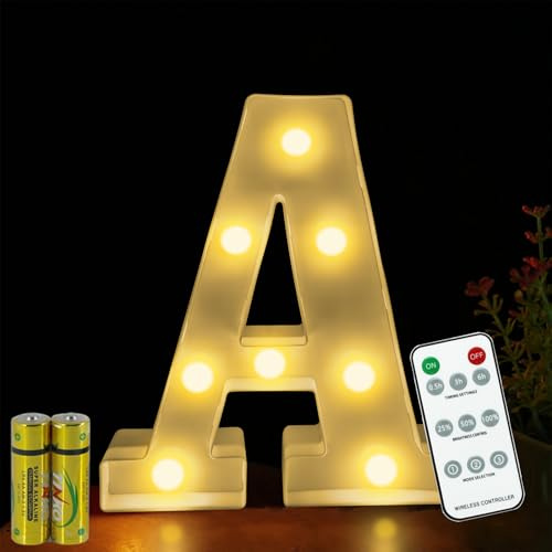 Buchstaben Lichter HONPHIER® Buchstabe Lampe Fernbedienung Alphabet Lampe LED Brief Beleuchtung Buchstabe Licht Beleuchtete Buchstaben Nachtlichter Dekoration für Geburtstag Party Hochzeit (A)