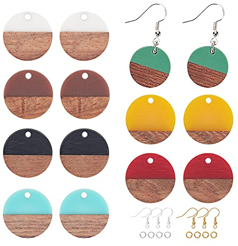 OLYCRAFT 174pcs Boucles D'Oreilles Rondes Plates Faisant des Kits de Fabrication de Pendentifs de Boucle D'Oreille en Bois de Résine avec 60 crochets de Boucle D'Oreille et 100pcs Anneaux de Saut