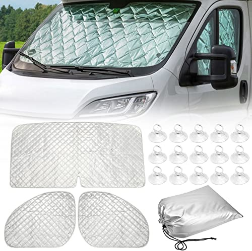 Frontscheibenabdeckung Thermomatte für FIAT Ducato 2006-2021 | 3-teilig, innenliegender Auto Sonnenschutz, isolierend gegen Sonne und Kälte, passend für Fahrerhaus