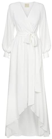 Swing Fashion Irmina | Weiß Donna Elegante Festivo | Vestito da Festa Sera | Abiti da Sposa Ballo | Abito Lungo | Manica Lunga | Bianco | 42 (XL)