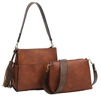 JEN & CO. Lyla 2-in-1 Eimertasche mit Gitarrengurt (M1867), Kamel/Kaffee