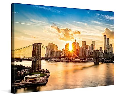 PICANOVA – Leinwandbild 120x80cm Manhattan New York City Sonnenuntergang – Leinwanddruck – Wandbild Kunstdruck Auf 2cm Holz-Keilrahmen Für Schlaf- Und Wohnzimmer Wanddekoration – Bild auf Leinwand