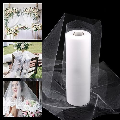 talifoca 30cm x 91,5m Tüll Stoff Rolle, Weiß Hochzeit Tüllband Dekoband Tüll Polyester Tüll Rolle für DIY Tutu Rock Handwerk Bogen Geschenk Party Deko