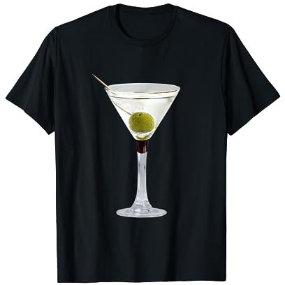 Martini Glass Green Olive Bartender Vodka Gin Cocktail Drink T-Shirt