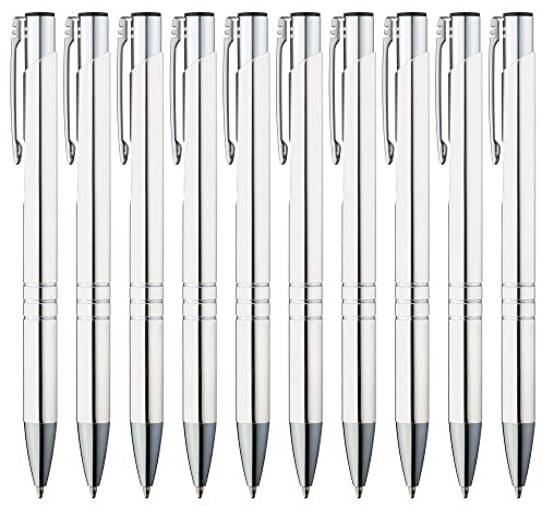 GIMEI 20 stycken metallkulspetspennor-set, premium kulspetspennor-set, hög kvalitet, penna för enkel och smidig skrivning – blågnande kulspetspenna – vit som optisk blickfångare