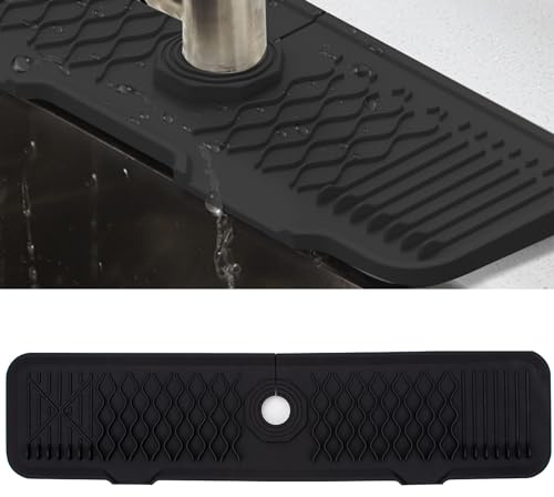 Veki Alfombrilla de Silicona para Grifo, Protector Salpicaduras de Fregadero, Bandeja de Recogida de Goteo, Tapete Absorbente para Fregadero para Proteger Encimera de Cocina y Baño (61cm, Negro)