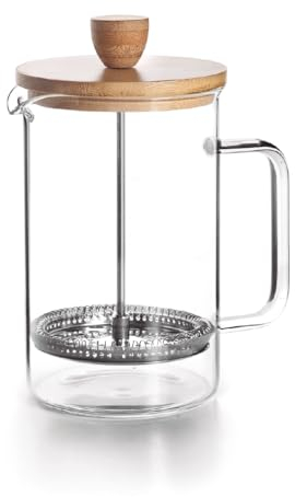 LACOR - 62161 - Caffettiera Francese in Legno, Caffettiera Francese, Filtro in Acciaio Inox, 8 Tazze, Acciaio Inox e Legno di Bambù, 1L