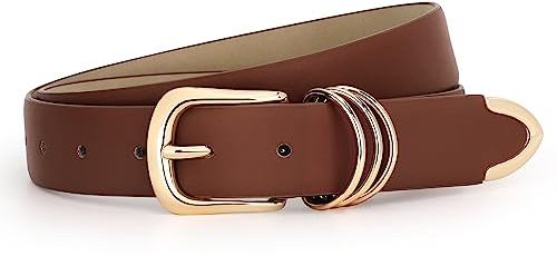 JasGood Damen Leder Gürtel Gold Schnalle Damen Elegante Faux Leder Taille Gürtel für Jeans Hosen