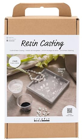 Creativ Bastelset Resin Casting, schwarz, weiß, quadratisches Tablett mit Terrazzo, 1 Packung