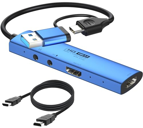 YCBUENO Scheda di acquisizione Vedio 4K da microfono a USB/tipo C + adattatore audio tipo C per acquisire video giochi, streaming, insegnamento online