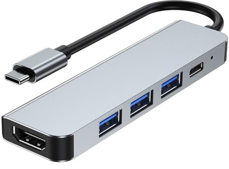 USB C Hub HDMI Adapter for MacBook Pro/Air, 5 in 1 USB Type-c Multiport Digital AV Adapter with 4K HDMI, 3 USB 3.0 & USB-C PD Fast Charger Port, for MacBook Pro/Air, Dell XPS, Lenovo Thinkpad