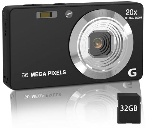 Focusify Fotocamera digitale, fotocamera 4K Ultra HD per fotografia, fotocamera digitale punto e scatto con autofocus 56 MP zoom 20X anti vibrazione, videocamera con scheda SD da 32 GB per bambini,