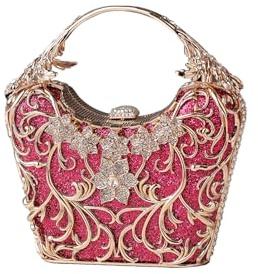 CORIOS Bolsa de Noche para Mujer Diamantes de Imitación Clutch Lentejuelas Bolso de Fiesta Bolso de Boda Elegante Bolso de Hombro Bolsos Bandolera con Cadena para Boda Fiesta Banquete Fucsia