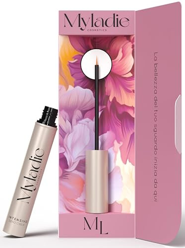 Siero Ciglia Allungante con Biotina e Olio di Ricino, Infoltisce e Stimola la Crescita di Ciglia e Sopracciglia - Lash Serum 5ml Made in Italy - Myladie