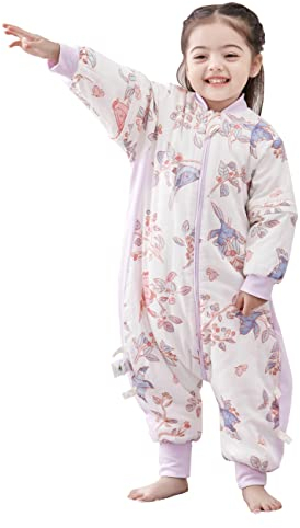 Chilsuessy Baby Winter Schlafsack mit Füßen 3.5 Tog Warm Kinder Ganzjahres Schlafsack mit Beinen für Jungen & Mädchen, Frühling Elster/3.5 Tog, 120/Baby Höhe 105-115cm