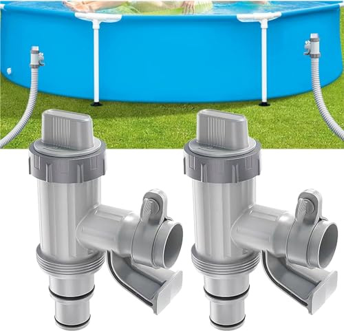 Lot de 2 valves de piscine Plus pour piscine hors-sol | Accessoires 2 en 1 pour piscine à piston | Raccord de piscine pour piscine Intex/Bestway/Coleman | Vanne d'arrêt pour tuyau de piscine 32/38 mm
