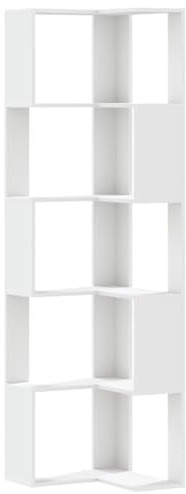 vidaXL Estantería de Esquina 5 Niveles Madera Blanco 50x50x179 cm, estantería de Esquina, Vitrina de Esquina, Armario de Esquina