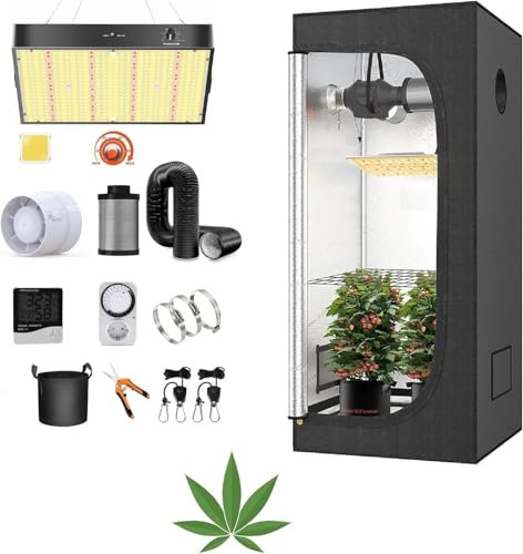 JUNG Growbox Komplettset Anbau Set mit LED Vollspektrum Grow Lampe Dimmbar, 60x60x140 cm, mit Ventilator, Abluft Aktivkohlefilter, Growzelt Anzucht Gewächshaus, Grow Tent Complete Set