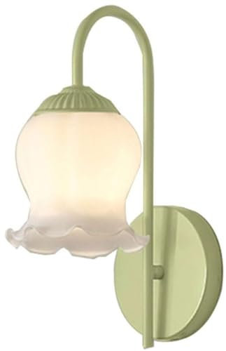 Vintage Mid Century Modern Wall Sconces with Green Tulip Glass Shade Farmhouse Milk Glass Wall Lamp for Nordic Hallway Gooseneck Wall Lighting for Bedroom Living Room Bathroom