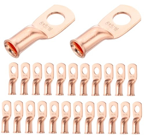 DMiotech 25 Pcs 6 AWG - 5/16 Copper Cable Lugs, Battery Cable Ends, Heavy Duty Copper Wire Lugs for Electrical Projects, Copper