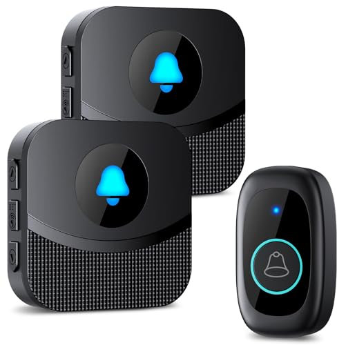 Görvitor Campanello radio per esterni, impermeabile, portata 400 m, senza fili con 2 ricevitori, campanello a batteria, campanello con 55 melodie, 5 livelli di volume, flash a LED
