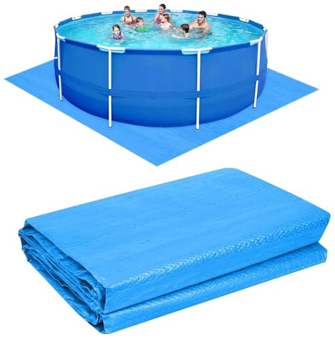 mizikuu Lona de Suelo de Piscina, 274 x 274cm Alfombra Rectangular Impermeable para Piscinas Hinchables Plegable Almohadilla para Piscinas sobre el Suelo Alfombrilla Azul Paño de Piso Desmontable