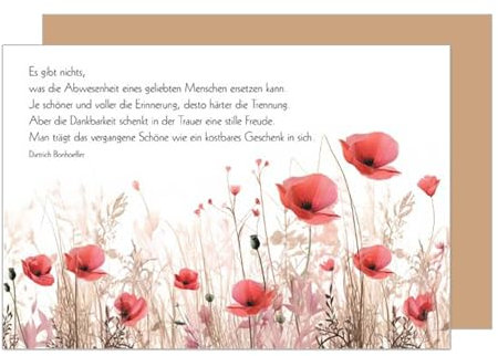 Edition Seidel Premium Trauerkarte mit Umschlag. Beileidskarte Trauer Karte In tiefem Mitgefühl Anteilnahme Beileid Blumenfeld Mohnblume (T1198 SW025)