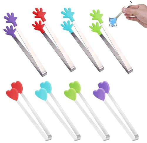 YELYTR 8 Stück Mini Zuckerzange Klein mit Silikon Zange, Candy Bar Zubehör, Gebäckzange & Eiszange - Anti-Rutsch Greifzange für Kinder & Erwachsene, Perfekter Essen Clip für BBQ, Party & Küche