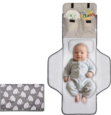 31 X 24.2 Extra Long Large Lightweight Toddler Diaper Changing Pad Travel, Cute Design 1-36 Month Infant Foldable Baby Changing Mat Wipeable, Changing Pad Portable for Station, Car, Stroller