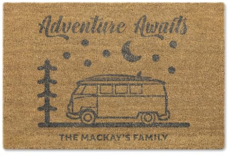 A1 Graphics Ltd Personalised Brush Door Mat Front Door Mat Custom Adventure Awaits Camper Van Couple Gift Family Name