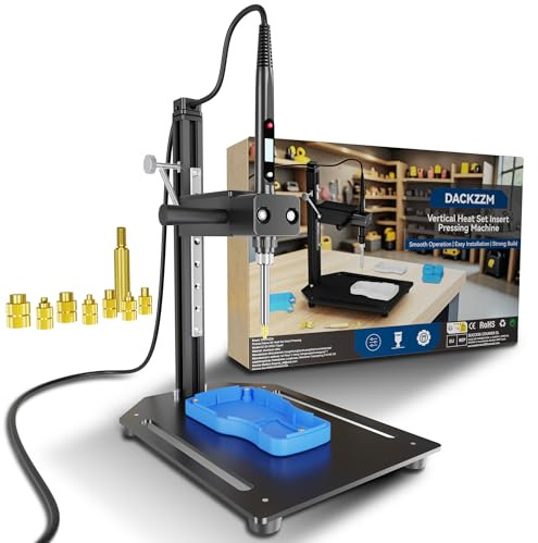 DACKZZM Einschmelzhilfe für Gewindeeinsätze, Vertikales Einschmelzwerkzeug, Aluminiumlegierung Heat Set Insert Tool mit 7PCS Messing Einschmelzhilfe für M2-M8 Gewindeeinsätze 3D Drucker Zubehör