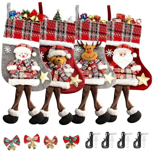 Solivive 4 Stück Nikolausstrumpf,Niedlich Weihnachtssocken Kamin,Weihnachten Weihnachtsstrumpf Personalisiert,Nikolaus Socken,Zum Dekorieren Von Weihnachtsbaum, Treppe, Kamin-Nachttisch