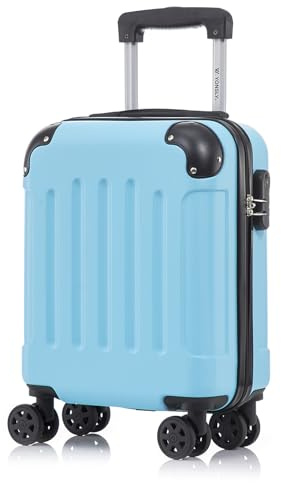 YONSLY Koffer Suitcase S Hellblau, Trolley Reisekoffer, Rollkoffer Handgepäck mit 4 Rollen 360°, Hartschalenreisekoffer, Zahlenschloss, Weicher Gummigriff