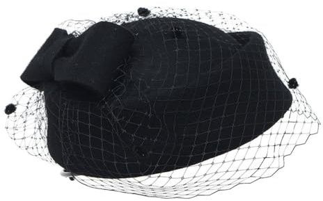 Fascinator aus Wolle, mit Schleier, für Hochzeiten und Partys, Schwarz