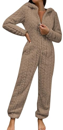 Mono de dormir para mujer, otoño, invierno, elegante, pijama con capucha, traje de casa mullido, ropa de dormir de forro polar, traje de cuerpo entero, cálido y de felpa larga, marrón, S