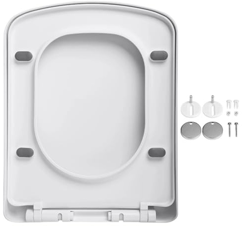 Abattant WC Siège de toilette carré à fermeture douce et dégagement rapide un bouton for une installation facile avec trous fixation supérieurs charnière réglable