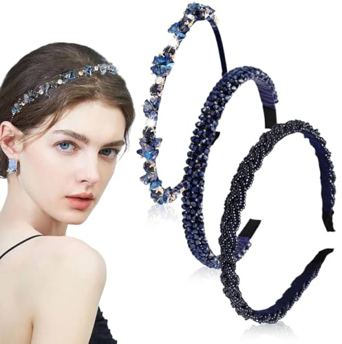 Serre Tete Strass, 3 PCS Ensemble de Serre-Têtes en Strass, Serre Tete Femme, Bandeaux avec Strass, Serre Tete Mariage, Bandeau Adapté aux Rendez-Vous et aux Mariages