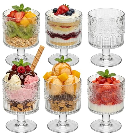 QAPPDA 6 Pack 10 oz Glass Dessert Bowls/Cups, Glass Ice Cream Cups Bowls for Sundae, Fruit, Salad, Snack & Cocktail - Perfect for Home Use, Weddings, Parties & Special Occasions