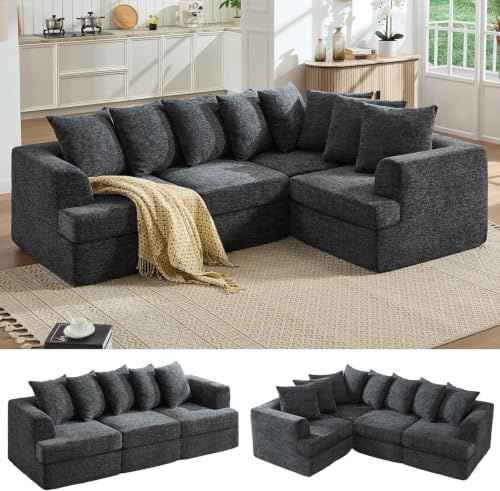 LUXOAK 190 cm L Couch, modulares Sofa aus Chenille, Modular Cloud Sofa, ohne Werkzeugmontage, modernes Design, modulares Cloud Sofa, Grau