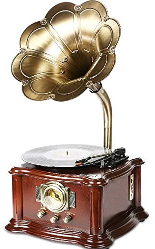 CLSDRZC Record Players Vinyl Record Player Retro Bluetooth Audio Home Living Room Decoration European Retro Gramophone Pure Copper Big Speaker