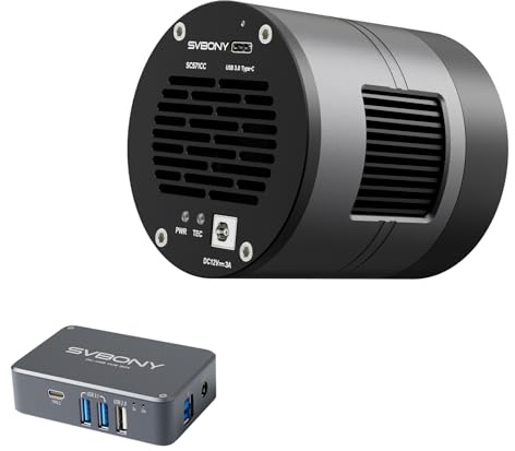 Svbony SC571CC Teleskopkamera mit SV241 Astronomie USB Steuerhub, 26MP IMX571 BSI-Sensor, 35° Zweistufige TEC Farbkühlung, Astronomische Kamera ohne Amp-Glow für Emissionsnebel und Galaxiengruppen