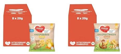 Bundle of Milupa Entdeckerbande – Knusperräder Linse-Mais x Knusperstangen Kichererbse – Ab 10+ Monaten – 16 x 20 g