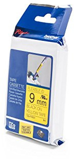 Brother Original P-touch Schriftband TZE-FX621 9 mm, schwarz auf gelb (für Brother P-touch PT-H100LB/R, -H105, -E100/VP, -D200/BW/VP, -D210/VP) zur Kabel- und Rohrbeschriftung, laminiert
