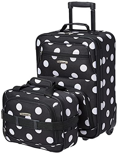Rockland Fashion Softside Upright Luggage Set,Expandable, Telescopic Handle, Wheel, Black Dot, 2-Piece (14/19)