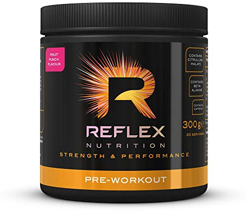 Reflex Nutrition Reflex Pre Workout Powder 3000 mg Citrulline Malate 1600 mg Beta-Alanine 125 mg Caffeine Plus B Vitamins and Electrolytes (Fruit Punch) (300 g)