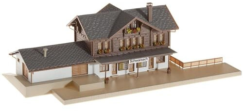 FALLER Bahnhof Schwarzach Modellbausatz mit 126 Einzelteilen 251 x 120 x 74 mm I Modelleisenbahn Zubehör N Gebäude I Modelleisenbahn N Bahnhof